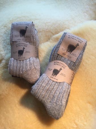 Doppelpack: Flauschige Alpaka-Schurwoll-Socken - Medium - schön dicke Qualität grautöne